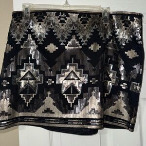 Express- Aztec Black and Silver Sequin Skirt